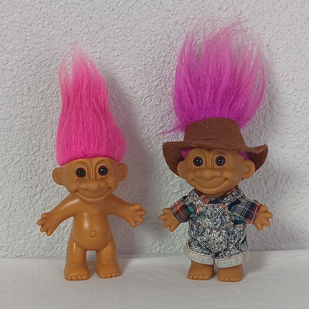 Ace Novelty Troll Dolls Pink Hair Farmer Outfit Vintage Collectable Figures 90's